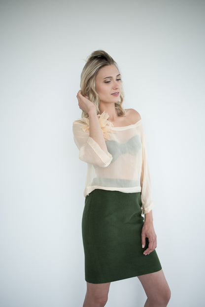 See-through blouse and pencil skirt combo