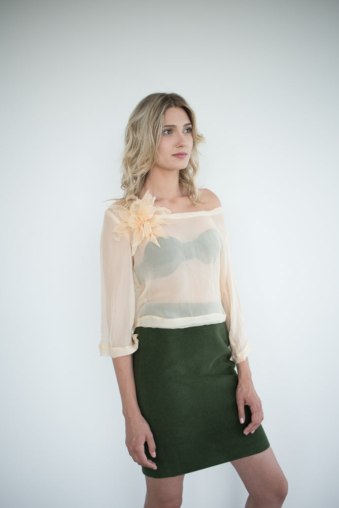 See-through blouse and pencil skirt combo