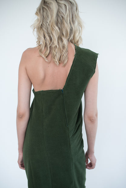 Asymmetrical rough-sewn dress